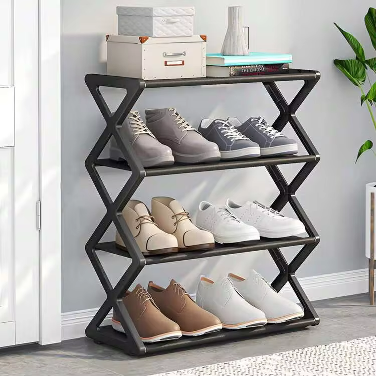 Estantería para zapatos de tubo de acero en forma de X, duradera, resistente y ahorradora de espacio, estantería de almacenamiento de zapatos, gabinete de zapatos, estantería vertical de zapatos, estantería de cuatro capas para zapatos, se puede instalar sin herramientas, marco de metal duradero y resistente a la oxidación. - Multicolor - Añade 12