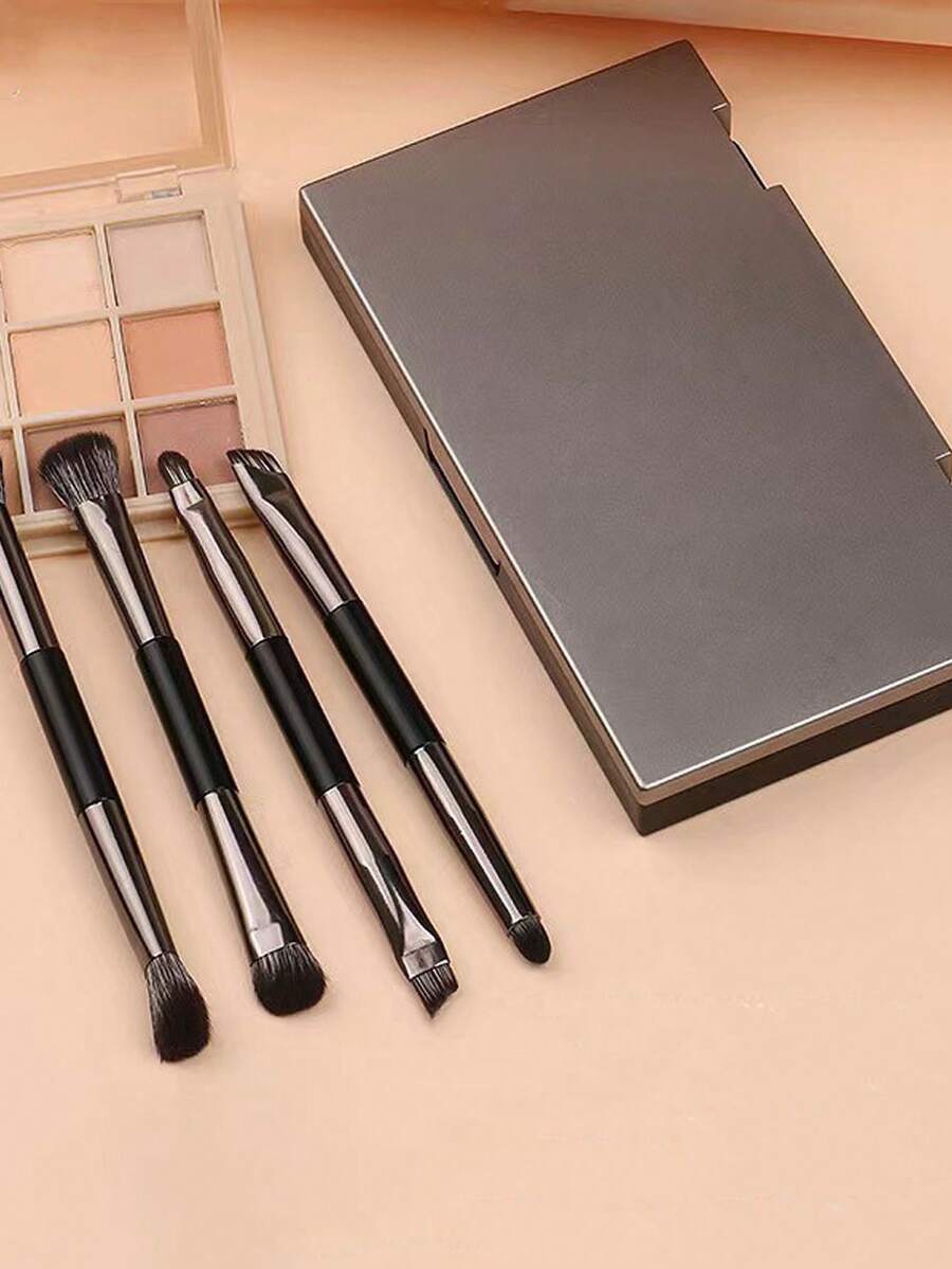 5 piezas Brochas de maquillaje, Brocha de maquillaje de doble extremo, Brocha de base, Brocha de rubor, Cerdas suaves, Brocha de base sin rayas, Brocha de maquillaje multiusos, Aplicación rápida, Apta para viajes, Adecuada para principiantes