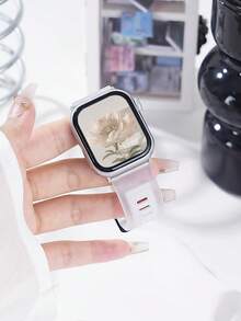 1 Nueva correa de silicona deportiva compatible con Apple Watch, adecuada para 38mm, 40mm, 41mm, 42mm, 44mm, 45mm, 46mm, 49mm, moda deportiva para hombres y mujeres. Adecuada para UltraS10/S11/9/8/7/6/5/4/3/2/1 pulseras inteligentes (excluyendo relojes). El mejor regalo para novias y familias de amigos, muy adecuado para el Día de San Valentín, cumpleaños, Acción de Gracias, Navidad - Transparente + Blanco - Ver 1