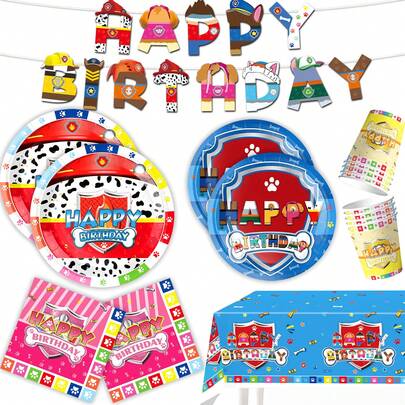 Paw Patrol Party Supplies Set, Paw Print Paper Plates, Napkins, Dog Paw Birthday Decorations