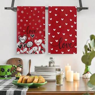 A Set Of 1/1/2 Valentine's Day Themed Towels, With Red As The Main Color And A Heart Pattern Design. They Are Woven From 100% Polyester Fiber And Measure 40 * 60 Centimeters. They Are Machine Washable Polyester Material, Heat-Resistant, Stain Resistant, Waterproof, And Easy To Clean. They Are Used For Table And Bowl Cleaning, As Gifts, Household Items, Kitchen Supplies, And Valentine's Day Interior Decoration.