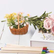 Handwoven Flower Basket With Handle Wicker Basket For Home Decor Wedding Party And Tabletop Storage - Default - View 3