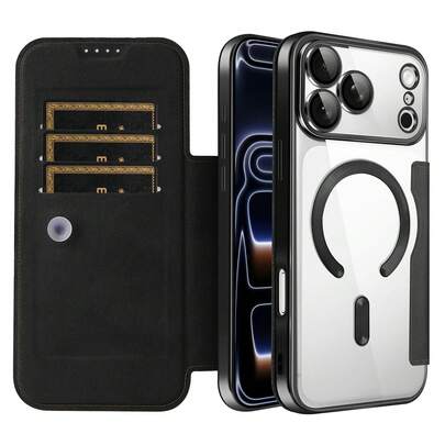 1pc Magnetic Adsorption Flip Full Coverage Transparent Protective Case With Card Slot, Anti-Drop, Compatible With Apple 17 Pro Max