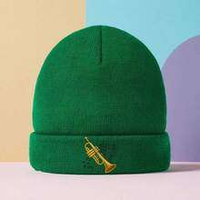 1 Music Theme Beanie - Gold Trumpet Design, Soft Stretch Knit, Unisex Winter Style, Perfect For Casual Wear, Coffee Gifts, And Music Enthusiasts, Coffee Gift, Elegant Style, Medium Stretch Fabric - Pink - View 8