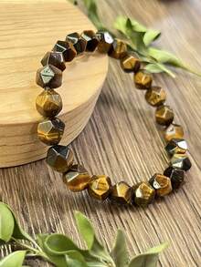 YAUKIA 1 pièce Bracelet de protection vintage à l'œil de tigre, pierre facettée sur cordon élastique. Cadeau pour femmes et hommes, porte-bonheur, inspiration, courage, confiance, développement de carrière - Multicolore - Voir 6
