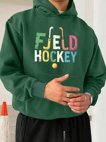 sweat-shirt à capuche oversize pour hommes - Impression couleur HOCKEY SUR GAZON, manches longues, coupe décontractée, tissu non extensible, pour les sports et les loisirs, tenue casual | Design sportif | Coupe confortable, GRANDE TAILLE - Blanc - Voir 1