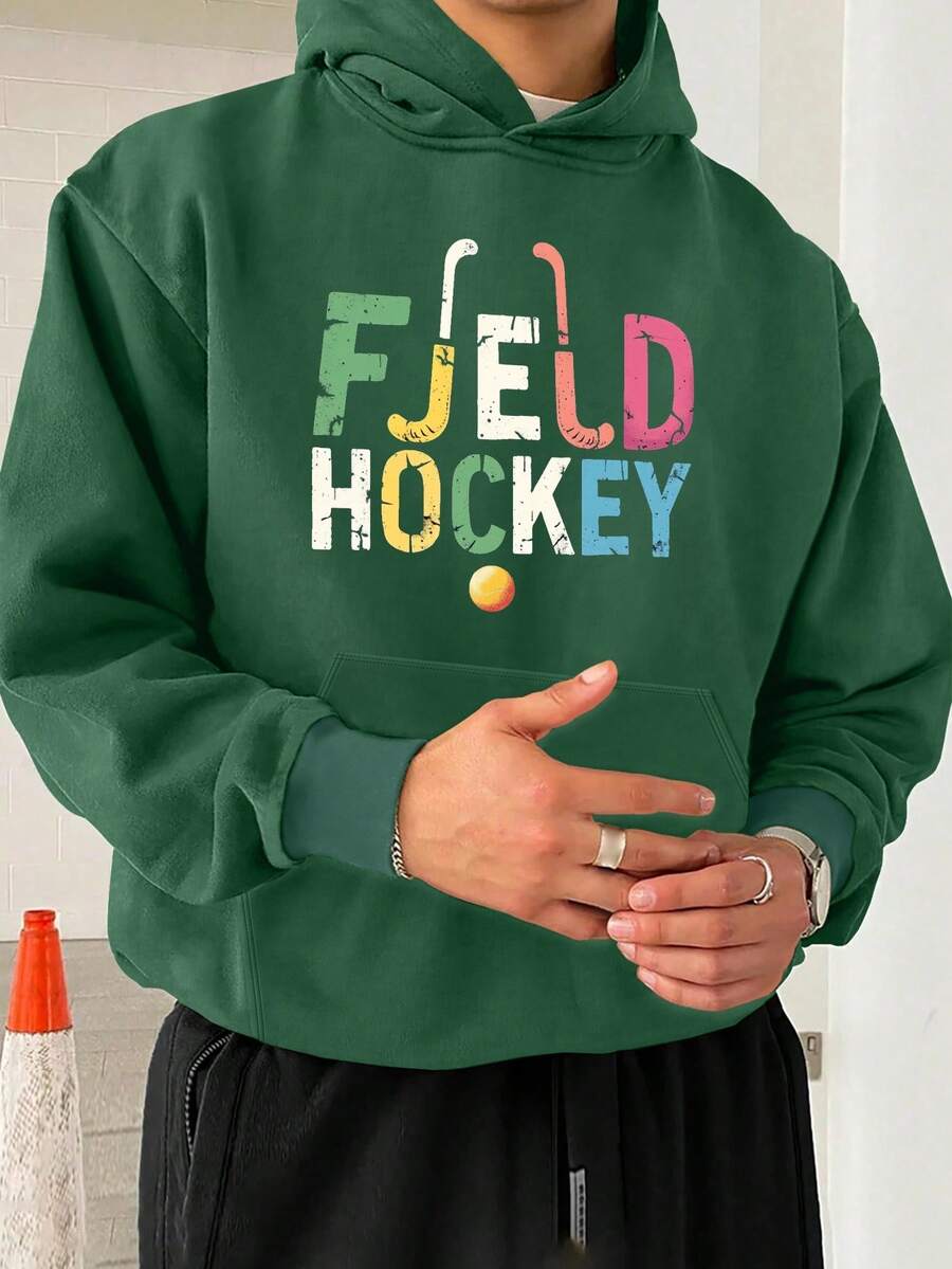sweat-shirt à capuche oversize pour hommes - Impression couleur HOCKEY SUR GAZON, manches longues, coupe décontractée, tissu non extensible, pour les sports et les loisirs, tenue casual | Design sportif | Coupe confortable, GRANDE TAILLE - Blanc - Voir 1