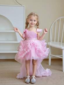 Pink, Girls' Bohemian Style Off Shoulder Bubble Sleeve Skirt With Belt - Pink Colored Chiffon Layered Skirt, Suitable For Birthday Parties, Wedding Flower Girls, And Summer Performance Outfits, Girls' Bohemian Style Off Shoulder Bubble Sleeve Skirt Belt - Pink Colored Chiffon Layered Skirt, Suitable For Birthday Parties, Wedding Flower Girls, And Summer Performance Outfits, Girls' Bohemian Style Off Shoulder Bubble Sleeve Skirt With Belt - Pink Colored Chiffon Layered Skirt, Suitable For Birthday Parties, Wedding Flower Girls, And Summer Performance Outfits - Hồng - Xem 4