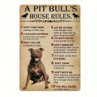 1pc, "A PIT BULL'S HOUSE RULES." Metal Tin Sign (8''x12''/20cm*30cm), Vintage Plaque Decor Wall Art, Wall Decor, Room Decor, Home Decor, Restaurant Decor, Bar Decor, Cafe Decor, Garage Decor, Water-Proof, Dust-Proof
