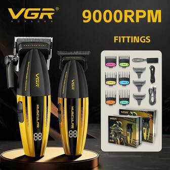  VGR Hair Clipper Professional 9000 RPM Hair Trimmer Electric Digital Display Trimmer Set Adjustable Hair Clippers Men V-285 V-282T