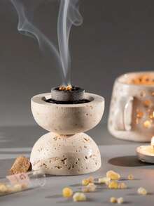 1pc Wabi-Sabi Style Stone Textured Spherical Incense Burner, Detachable Stackable Bowl Design, Suitable For Tabletop Aromatherapy And Smoke Display Decor - Sphere - View 8