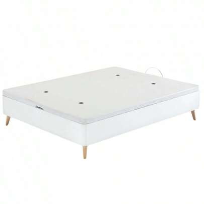 Miroytengo Canapé 90x190 cm Base tapizada Ventilada Estilo nórdico Dormitorio Blanco Patas inclinadas Espacio para robot aspirador Almacenamiento hueco interior 20 cm Altura total 37 cm Madera Montaje fácil Manual tornillería