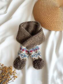 1 件儿童交叉挂球针织围脖，时尚男童秋冬围巾，婴儿围脖保暖