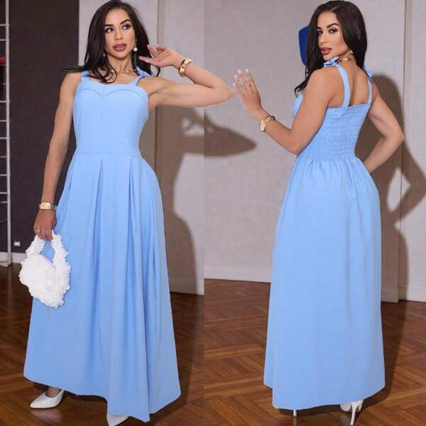 Vestido Longo Feminino Sensorial Marrant com Bojo, Elástico nas Costas e Alças de Amarrar  Conservador / modesto  elegante  Casual    Tecido    Amarrar    Vestido Feminino  Casamento    verão