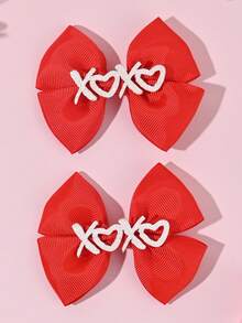 2 pièces Épingles à cheveux avec nœud papillon en tissu rouge, décorations de lettres XOXO scintillantes pour la Saint-Valentin. Accessoires de cheveux mignons et doux pour filles et femmes, pinces à cheveux, barrettes, accessoires pour la tête, idéal pour la Saint-Valentin - Multicolore - Voir 3