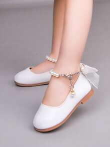 Girls' Beaded Peep Toe Shoes, New Spring/Summer Princess Soft Bottom Bowknot Shoes For Little/Big Kids - White - View 6