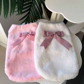 Butterfly Decor Sleeveless Vest For Small Dogs, Autumn/Winter, Plush Puppy Clothes, Suitable For Poodle, Teddy, British Shorthair And Other Breeds