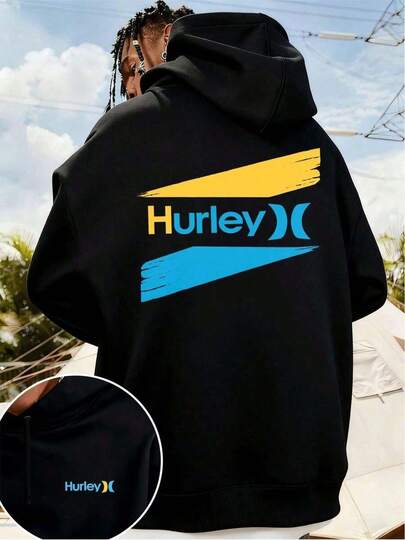 Hurley Men's Black Graphic Hoodie Premium Cotton, Easy Fit, Casual, Comfortable, Statement Print, Double-Sided Printed