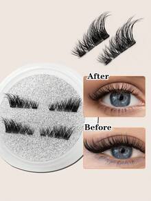 Waloshow 1 Pair Magnetic False Eyelashes, Half-Strip Style, No Glue Needed, Short Magnetic Eyelashes, Natural Cat Eye Makeup Effect, Reusable, Suitable For Eyelash Extensions, Ideal For Slouchy People, Beauty Bloggers, And Gifts - Half Eyelashes - View 4