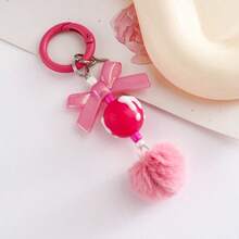 1pc Bow Tie Big Ear Plush Keychain, DIY Candy Color Beads & Pom Pom Phone Lanyard, With Cute Pendant, Minimalist Bag Accessory - Furry Balls + M & M's - View 7
