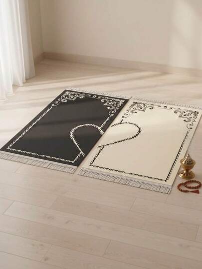 2pcs/Set Portable Foldable Cushion Mat, Soft Velvet Bottom, Approx. 1cm Thick, Featuring Vibrant Islamic Design - Durable Polyester, Machine Washable, Suitable For Indoor/Outdoor Use, Great For Study, Living Room, Patio, Lovely Prayer Mat