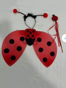 3pcs/Ladybug Wings Costume Set - Red And Black Polka Dot Design, With Black Antennae And Red Tassels, Perfect For All Kinds Of Carnivals, Christmas And Theme Parties. - Red - View 3