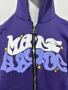 Y2K Retro Star And Letter Printed Zipper Hoodies,Spring Autumn Harajuku Y2K Women And Men Fashion Hip Hop Long Sleeve Hooded ,Avant-Garde - Street Casual Spring/Fall Loose Zipper Pocket Patched,Autumn And Winter Gothic Coat - Màu tím - Xem 4