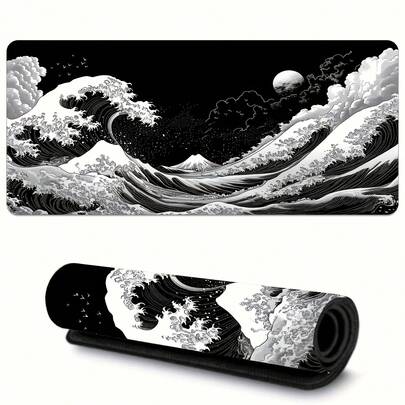 1 Adet Ekstra Büyük Japon Dalga Desenli Oyun Mouse Pad'i - Ergonomik Tasarım, Kaymaz Kauçuk Taban, Sanatsal Japon Manzara Deseni, Bilgisayarlar ve Tabletler İçin Uygun, Dayanıklı ve Pürüzsüz Yüzey, Bilgisayar Mouse Pad'i | Sanat Mouse Pad'i | Dayanıklı Mouse Pad, Ekstra Büyük Mouse Pad