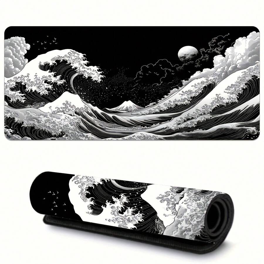 1pc Extra Large Japanese Wave Gaming Mouse Pad - Ergonomic Design, Non-Slip Rubber Base, Artistic Japanese Landscape Pattern, Suitable For Computers And Tablets, Durable And Smooth Surface, Computer Mouse Pad | Art Mouse Pad | Durable Mouse Pad, Extra Large Mouse Pad - Multicolor - View 1