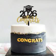 1个/3个/6个 2026毕业快乐蛋糕装饰插牌，祝贺2026届毕业生毕业典礼博士帽蛋糕装饰用品 - 彩色 - 查看 2
