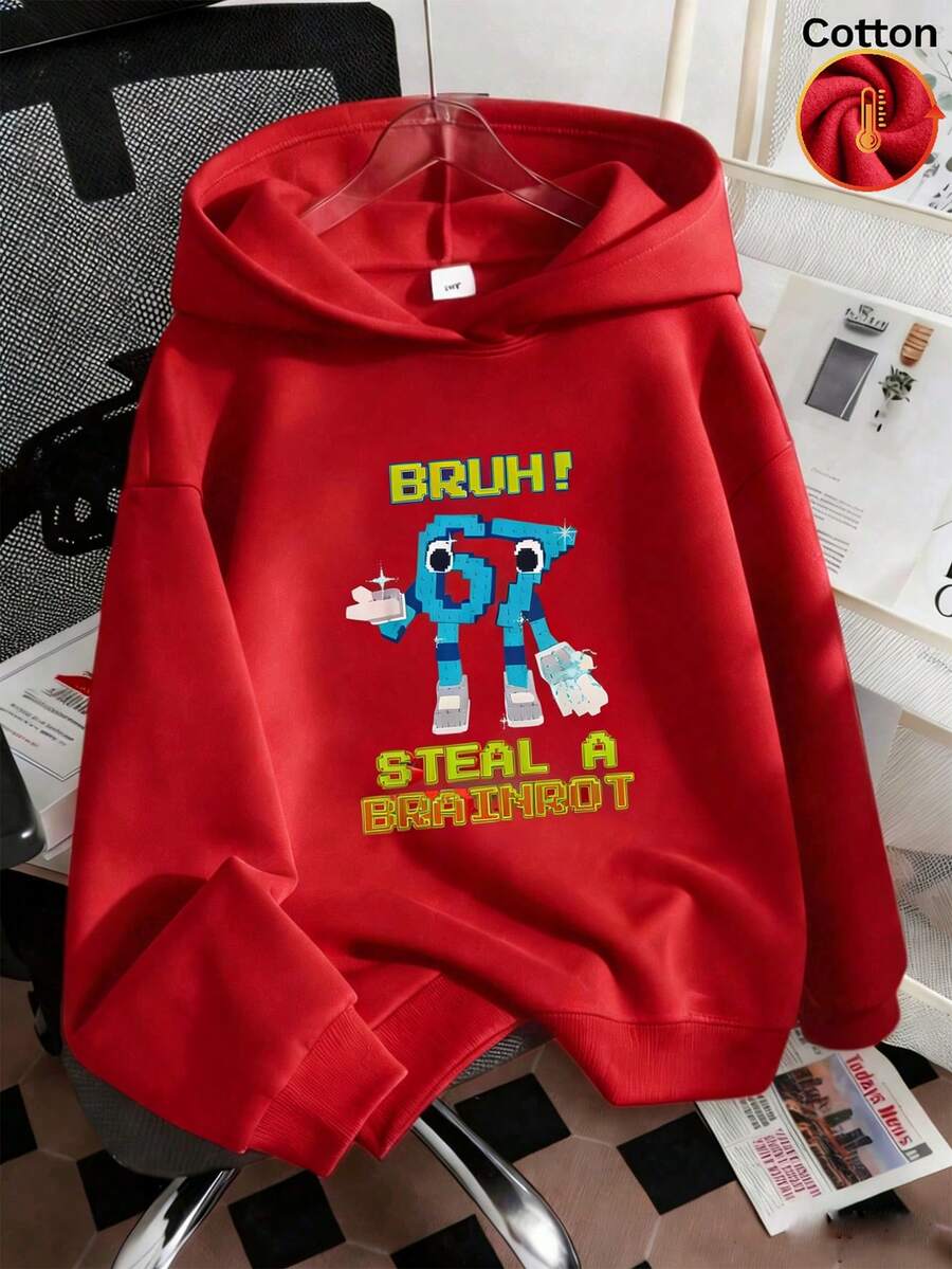 Sudadera con capucha informal con forro polar para niño preadolescente, forro polar cálido para otoño e invierno, sudadera de gran tamaño, estampado de robot de píxeles de dibujos animados, adecuada para uso diario e informal en otoño e invierno, estampado de número 67, diseño de dibujos animados divertido, adecuado para jóvenes estudiantes/ropa de calle/informal/moda/diario/deportiva/universitaria, primavera y verano, adecuado para compras, escuela, viajes, regreso a la escuela, ceremonia de graduación, top unisex, top de manga larga para clima frío, top rojo brillante, niño, sudadera niño, ragazzo, felpe bambino, ropa niño, sudadera, baloncesto, frozen, pullover, hoodie, ropa de niños, sudadera negra, regalo ragazzo, felpe ragazze, jersey, vacaciones, ropa para adolescentes, polar niña, conjunto niña 12 años, bata invierno niña, ropa nieve niña - lacre - Ver 1