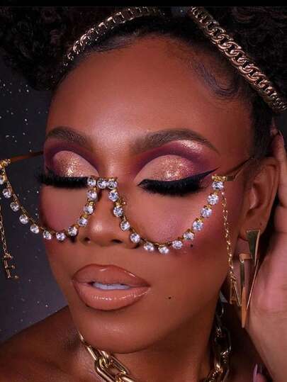 STONEFANS 1pc Fashionable European & American Rhinestone Tassel Eyeglasses Frame, Exaggerated Letter Pendant Eyeglass Frame