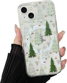 ZTOFERA para iPhone 13/14/15/16/17 Funda de Teléfono de Navidad Compatible con Magsafe, Diseño de Patrón Vintage de Navidad Lindo para Xmax, Cubierta de Teléfono Dura Transparente Antigolpes para iPhone 13/14-Verde - transparente - Ver 1