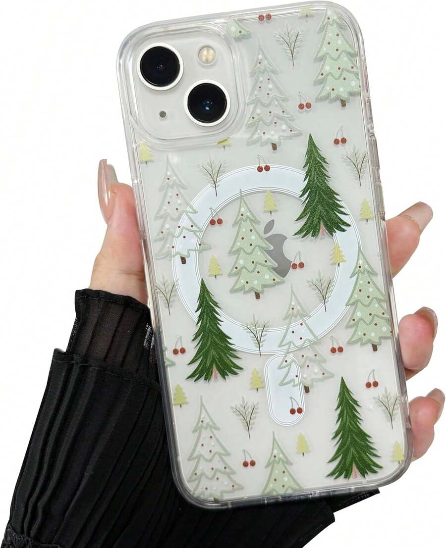 ZTOFERA para iPhone 13/14/15/16/17 Funda de Teléfono de Navidad Compatible con Magsafe, Diseño de Patrón Vintage de Navidad Lindo para Xmax, Cubierta de Teléfono Dura Transparente Antigolpes para iPhone 13/14-Verde - transparente - Ver 1