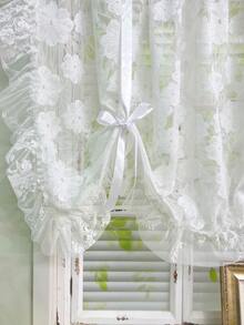 1 pièce Élégant rideau blanc à fleurs à nouer pour fenêtre, voilage romantique à fleurs pour cuisine, rideau court transparent réglable de style ballon pour salle de bain, filtrant la lumière, demi-fenêtre avec passant pour tringle à rideaux, décoration d'intérieur - Blanc - Voir 4