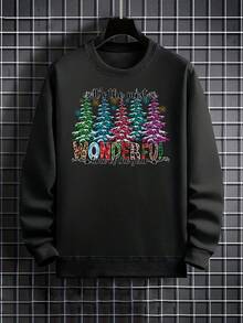 Fashionable Printed Crew Neck Sweatshirt For Men - 黑色 - 查看 6