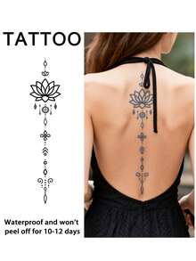 1Pc Spine Tattoo Temporary Tattoos Fake Semi Permanent Tattoo Flower Geometric Festival Waterproof Sweatproof Last For 1-2 Weeks Realistic Herbal Juice Anti-Friction Non-Reflective Black For Woman And Men Tattoo Stickers For Arm, Chest, Leg, Abdomen, Waist, Finger, Neck, Spine, Modernist Body Art