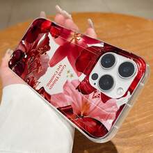 Capa de Telefone com Padrão Floral de Lírio Vermelho e Hibisco da Moda, Adequada para iPhone 17, 16, 15, 14, 13, 12 Mini, 11 Pro Max, XS, XR, X, e para Samsung Galaxy S25 Ultra, S24, S23 Plus 5G, S22 Ultra, S21, S20 FE, Capa Protetora Transparente e à Prova de Choques - Multicolorido - Visão 4