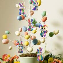 6/12/24 piezas Adornos colgantes decorativos de Pascua Colgantes de conejo de papel de estilo primaveral Adornos colgantes de conejo de dibujos animados para Pascua - Multicolor - Ver 2