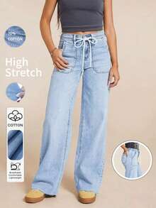 女士休闲直筒牛仔裤 | 时尚舒适的修身女士休闲裤 - 淺色水洗藍 - 查看 1