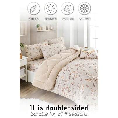 Gemaakt in Turkije - 4-seizoenen omkeerbare quiltset - 155x215 cm & 200x220 cm - Dubbelzijdig lichtgewicht katoen & warme Welsoft-stof - Inclusief decoratieve kussenslopen