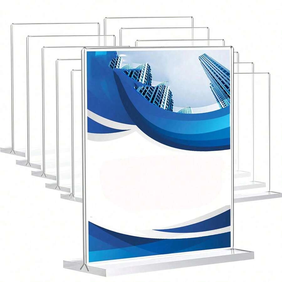 3 Tamaños de Soporte Acrílico para Letreros - Soporte de Exhibición de Plástico Transparente en Forma de T, Soporte Doble Cara para Papeles y Letreros, Adecuado para Menús, Volantes, Imágenes - Soporte de Papel Acrílico y Caja de Almacenamiento, Aplicable para Oficina, Tienda Minorista, Exposición, Restaurante, Boda y talla grande - transparente - Ver 1