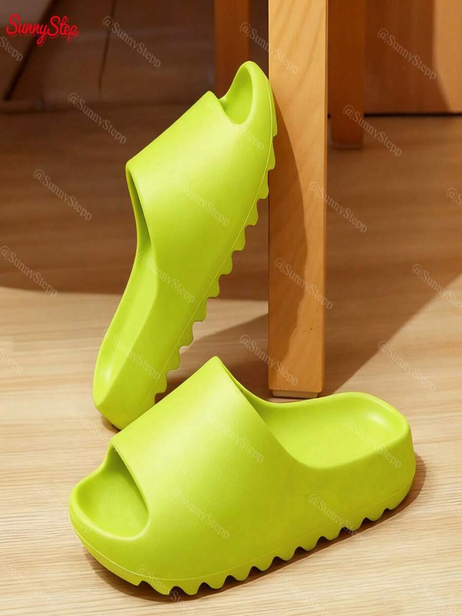Pantuflas de EVA de Descanso para Hombre - Material Espumado Ultra Suave y Adaptable que Envuelve el Pie, Suela Todoterreno con Patrón de Agarre Profundo Antideslizante, Resistente a Arena, Agua y Superficies Irregulares, 6 Variantes de Color Sólido Clásico, Protegen Pisos Delicados Sin Marcas, Duraderas para Uso Intensivo Interior y Exterior, Válidas para Todas las Estaciones del Año - Verde limón - Ver 1