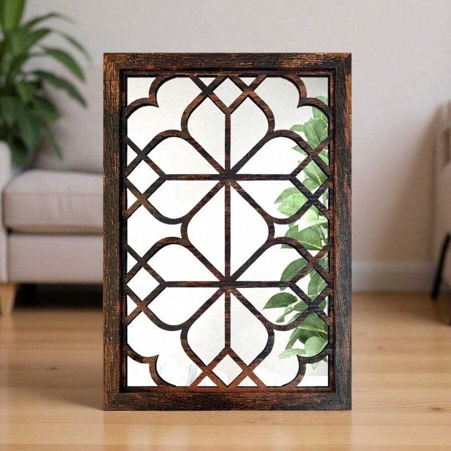 Wocred - Juego de 2 espejos de pared rectangulares magnífico espejo rústico para decoración de granja espejo de entrada de color caramelo para renovación de baño dormitorios salas de estar y mucho - Color caramelo - Ver 1