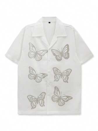 纹理面料，印花衬衫，沙滩棕榈树日落印花，男女皆宜，男女通用，质感，时尚年轻，休闲外出，透气面料，度假装，日常百搭服装