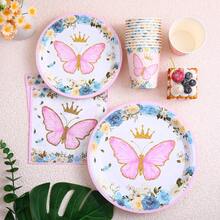 Butterfly Crown Disposable Tableware Set, Including 7/9 Inch Paper Plates, Paper Cups, Paper Napkins, Suitable For Birthday Parties, Festivals, Gatherings, Picnics, Celebration Events, Wedding Tea Parties, Graduation Ceremonies - Multicolor - View 5