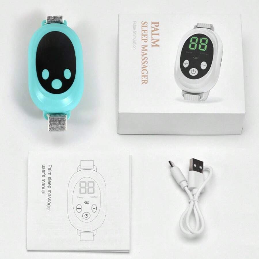 Sleep Massage Device: Intelligent USB-Rechargeable Wristband With Adjustable Sleep Aid. Portable, Fragrance-Free Massage Tool With Adjustable Intensity Levels. Features Rechargeable Lithium Battery. Available In White And Blue. A Perfect Festive Gift For Sleep Aid Enthusiasts. - Green - View 1