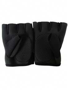 1双男女通用半指健身手套，防滑透气骑行手套，举重减震运动手套 - 黑色 - 查看 6