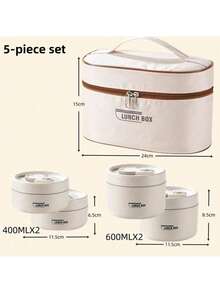 5pcs/Set 304L Stainless Steel Insulated Lunch Box With Storage Bag And Cutlery, Portable Double-Layer Bento Box With Lid For Office, School - Multicolor - View 9