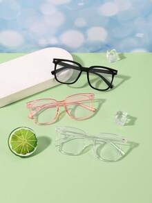 3副男女童8-14岁聚碳酸酯方形大框防蓝光眼镜镜片，适合学生佩戴，时尚简约，适合户外日常阅读。 - 彩色 - 查看 1